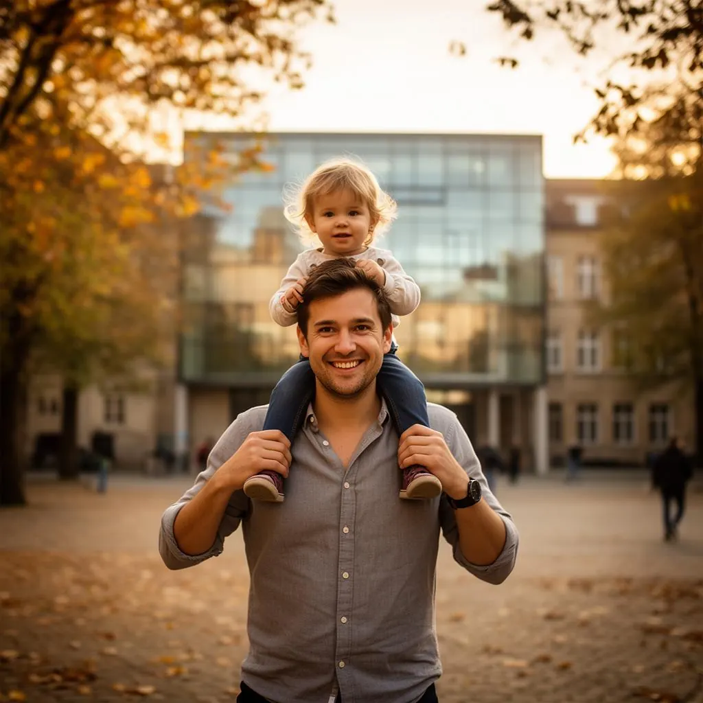 Vater mit Kind auf Campus