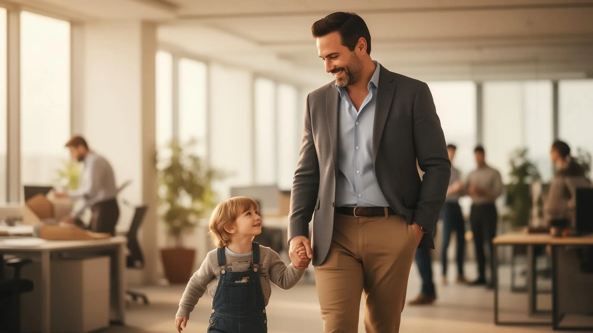 Vater mit Kind – Vereinbarkeit von Familie und Beruf